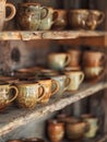 Ceramic pottery mugs. coffee cups home decor Royalty Free Stock Photo
