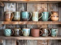 Ceramic pottery mugs. coffee cups home decor Royalty Free Stock Photo