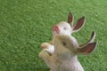 Ceramic rabbit and artificial Grass green color