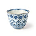 Ceramic sake cup with blue pattern isolated on white background Royalty Free Stock Photo