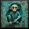 Dark Turquoise Ceramic Monkey Surrealistic Fantastical Wall Art