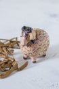Ceramic sheep. Handmade figure of sheep Royalty Free Stock Photo