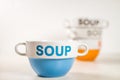 Ceramic Soup Bowls With Word SOUP On Them Blue in Front