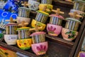 Ceramic souvenir pottery dishes at the Cours Saleya famous market in Nice France Royalty Free Stock Photo