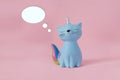 Ceramic souvenir toy moneybox kitten Korn blue with colorful rainbow tail with closed eyes and unicorn horn on pink