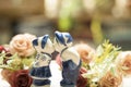 Ceramic Statues Boys and girls kissing each other flower decoration with copy space. Celebration Saint Valentine Day Royalty Free Stock Photo