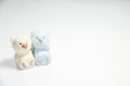 Ceramic Statues Little bear lovers on white background with copy space.Valentine Concept.Vintage style