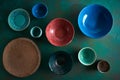 Ceramic tableware dishes plates on grungy Royalty Free Stock Photo