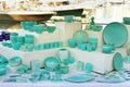 Ceramic tableware in Seastyle pottery painted celadon Royalty Free Stock Photo