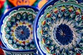 Ceramic tableware with traditional Uzbek ornaments Royalty Free Stock Photo