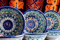 Ceramic tableware with traditional Uzbek ornaments Royalty Free Stock Photo