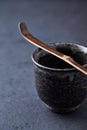 Ceramic tea cup and Chashaku Matcha spoon. Symbolic image. Asian culture.