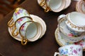 Ceramic tea cup set on bronw wood floor Royalty Free Stock Photo
