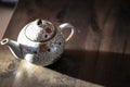 Ceramic teapot, ceramic cup on the wooden table Royalty Free Stock Photo