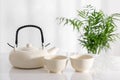 Ceramic teapot and cups on the table