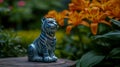 A ceramic tiger figurine, with a blue and white glaze color scheme Royalty Free Stock Photo