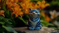 A ceramic tiger figurine, with a blue and white glaze color scheme Royalty Free Stock Photo