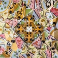 Ceramic tile, broken glass mosaic, decoration in Park Guell, Bar Royalty Free Stock Photo