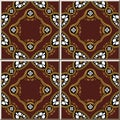 Ceramic tile pattern curve brown check cross frame line white fl Royalty Free Stock Photo