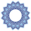 Ceramic tile pattern. Decorative round ornament. White background with art frame. Islamic, indian, arabic motifs