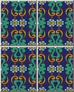 Ceramic tile pattern round spiral curve cross frame flower vine Royalty Free Stock Photo