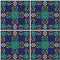 Ceramic tile pattern round square spiral curve cross frame flower vine Royalty Free Stock Photo