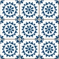 Ceramic tile pattern 356 vintage blue round cross flower