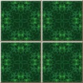 Ceramic tile pattern vintage green spiral cross kaleidoscope vine flower Royalty Free Stock Photo