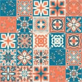 Ceramic tile with square patterns orange blue color, ceramic tile design vector Illustration Royalty Free Stock Photo