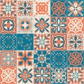 Ceramic tile with square patterns orange blue color, ceramic tile design vector Illustration Royalty Free Stock Photo