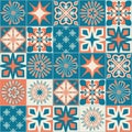 Ceramic tile with square patterns orange blue color, trendy patchwork ceramic tile design vector Illustration Royalty Free Stock Photo