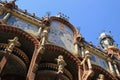 Ceramic tiled detail on facade of Gaudi theatre building in Barcelona, Spain