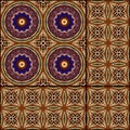 Ceramic tiles with abstract floral ornament in cobalt and terracotta tones. Mediterranean motifs