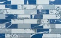 Ceramic tiles with blue and white rectangles and glitters