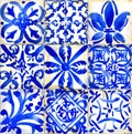 Ceramic tiles design illustration. watercolor geometric seamless pattern.