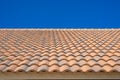 Ceramic top roof / ceramic tile roof in wave shape overlay stack with clear blue sky