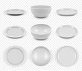 Ceramic utensils. Kitchen elegant empty plates dishes bowls for food vector collection set Royalty Free Stock Photo