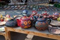 Ceramic uzbek teapots with national ornament. Uzbek souvenirs. 29 april 2019