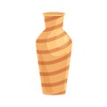 Ceramic vase. Earthen striped vessel. Pottery art. Realistic empty jar from clay. Colored flat cartoon vector