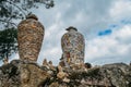 Ceramic vase made out of Portuguese azulejo tiles overlooking a valley in Northeastern Portugal, Europe