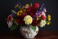 ceramic vase with mixed flower arrangement