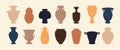 Ceramic vase. Old antic vessel and earthenware pottery, ancient jugs and pots decorative elements. Vector