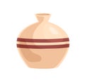 Ceramic vase with rounded sides. Empty volumetric vessel. Earthen object of pottery art. Realistic crockery. Colored