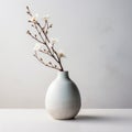 Unique Oriental Minimalism: White Flower Vase On Grey Background