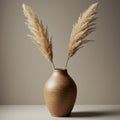 A ceramic vase with a smooth, earthy brown texture is centered on a neutral Royalty Free Stock Photo