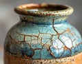 Ceramic Vessel Displaying A Deliberate Crackle Glaze and Weathered Texture Royalty Free Stock Photo