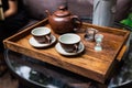 Ceramic vintage cups, mug and small sand clock, equipment for making dry flower with tea stainless steel tea strainer infuser.