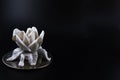 Ceramic white rose on metallic platform. Royalty Free Stock Photo