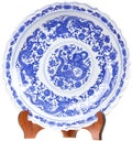 Ceramics decorative plates, Blue and white pottery plate isolated on white background with clipping path, Side view