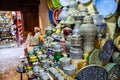 Ceramics displayed for sale in medina of Fez, Morocco Royalty Free Stock Photo